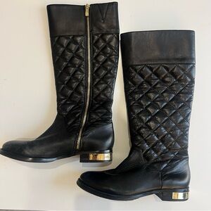 Vince Camuto quilted riding boots, black leather, size 7